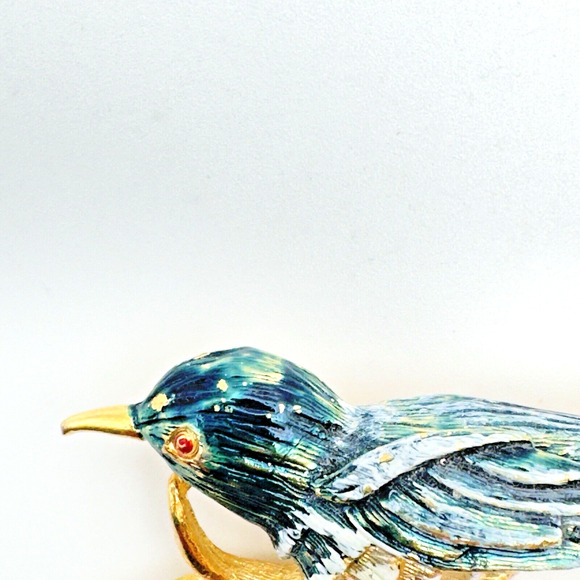 Vintage Bird Brooch Gold Tone Green White Jay Perched On A Branch Gerrys 2" - Picture 3 of 7